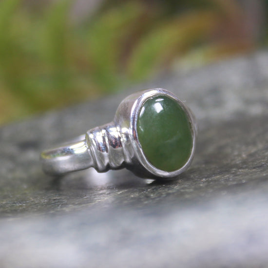Sterling Silver Hapopo Pounamu Ring - NZ Greenstone