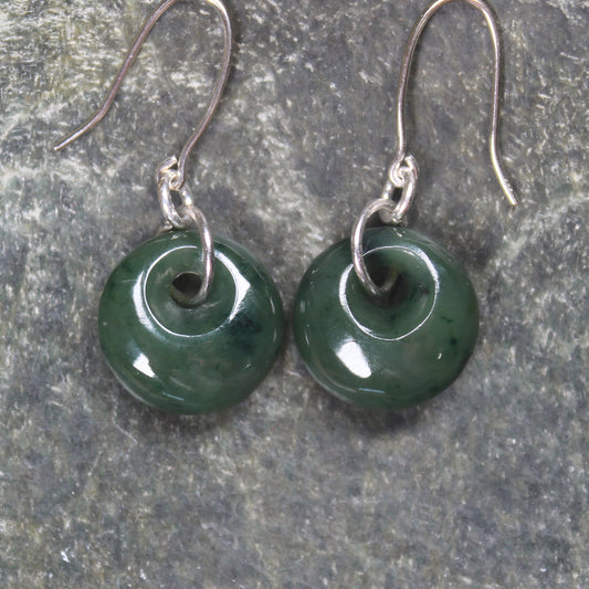 Porowhita Earrings carved from Kawakawa Pounamu - NZ Greenstone