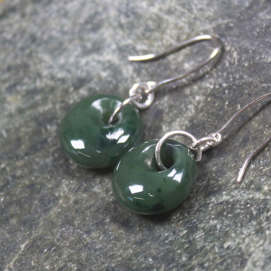 Porowhita Earrings carved from Kawakawa Pounamu - NZ Greenstone