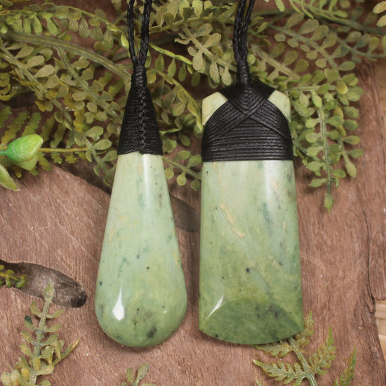 Flower Jade pounamu roimata and toki pendants - NZ Greenstone