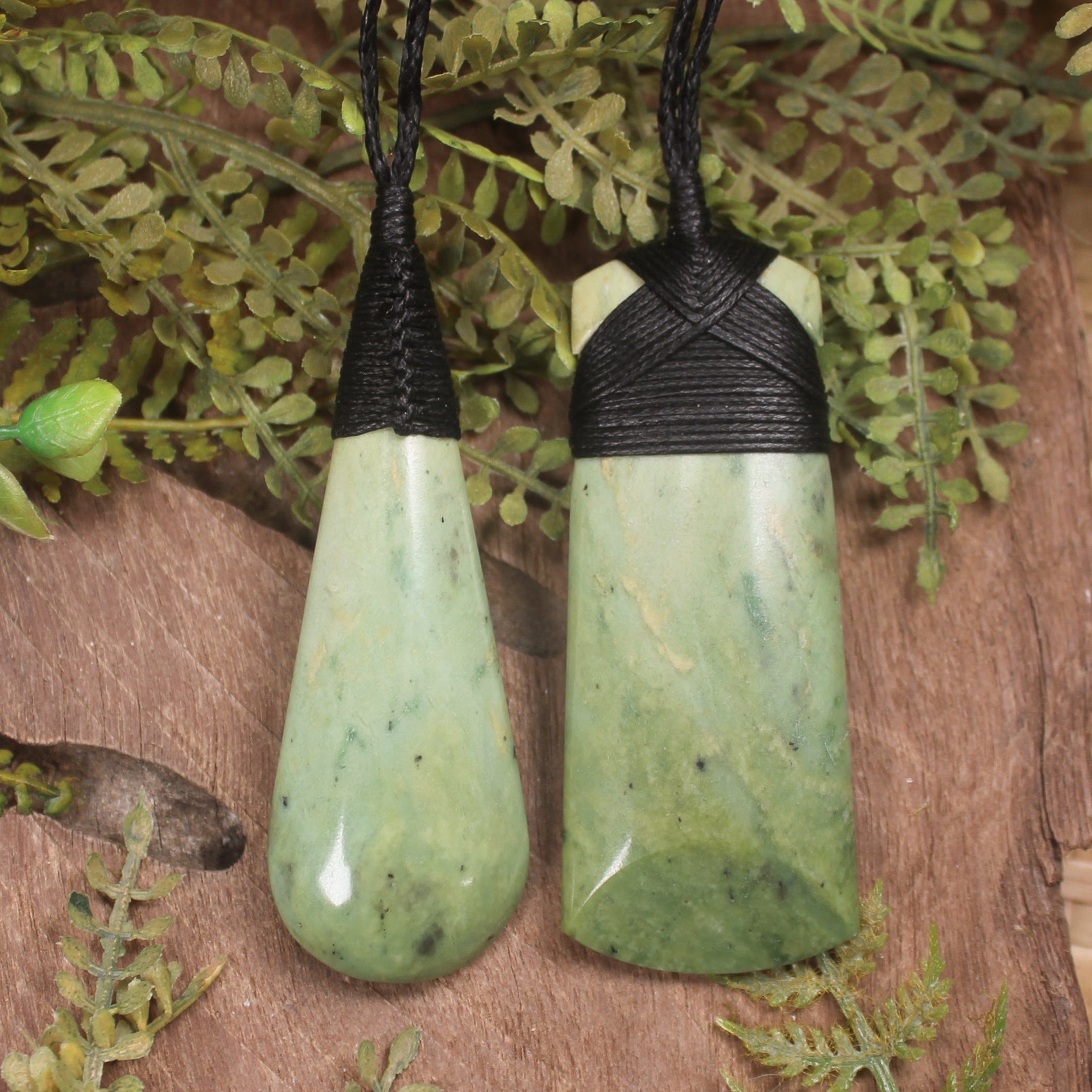 Flower Jade pounamu roimata and toki pendants - NZ Greenstone