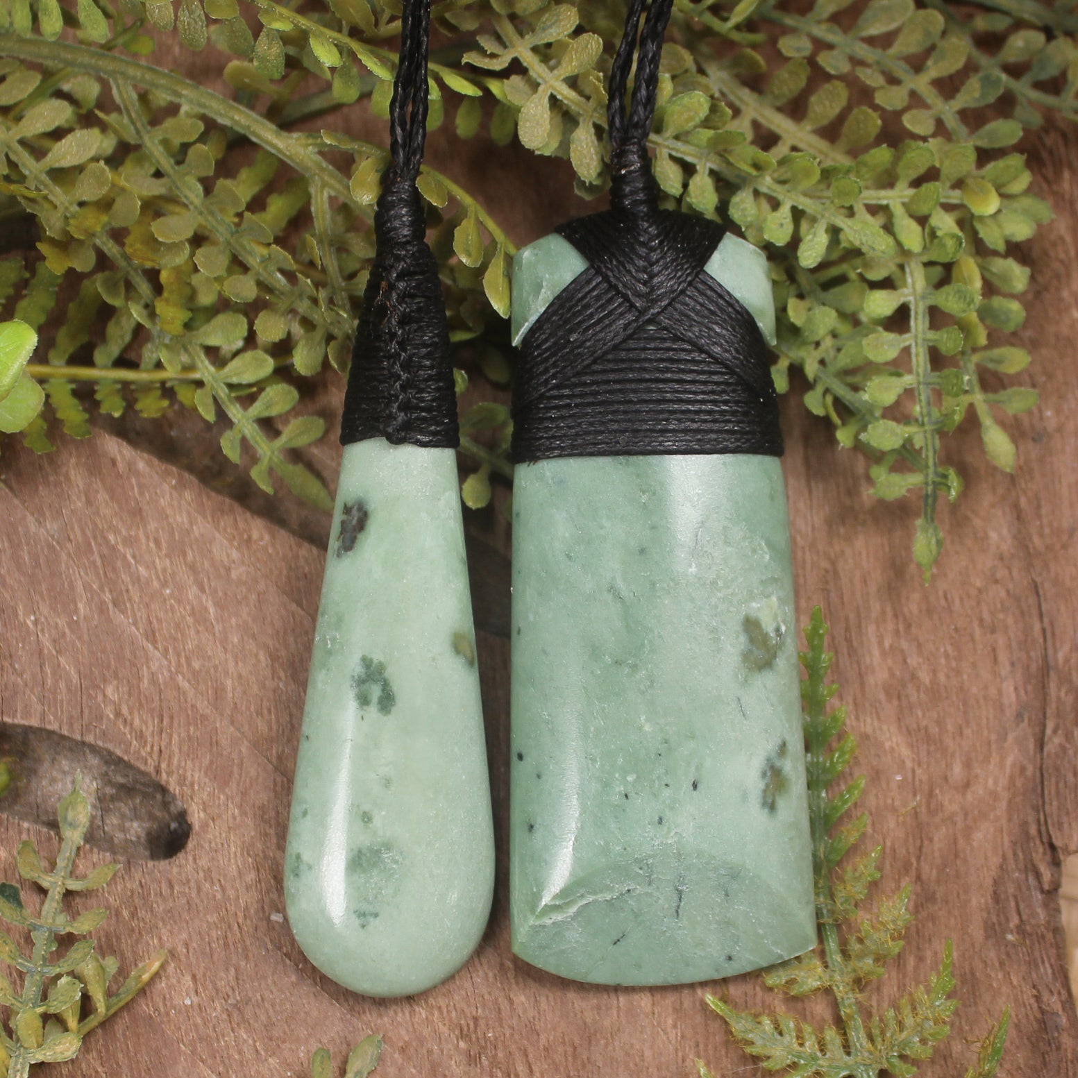 Pair of Toki and Roimata pendants carved from Auhunga pounamu - NZ Greenstone