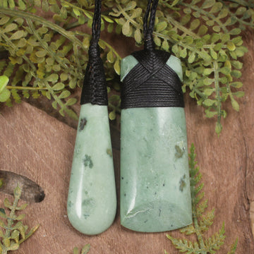 Pair of Toki and Roimata pendants carved from Auhunga pounamu - NZ Greenstone