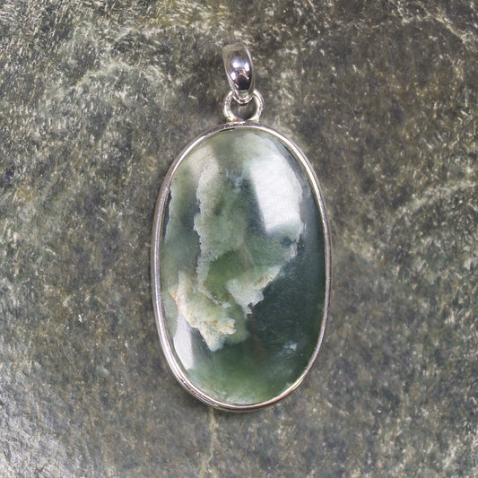 Sterling Silver Greenstone Pendant carved from Flower Jade Pounamu - NZ Greenstone