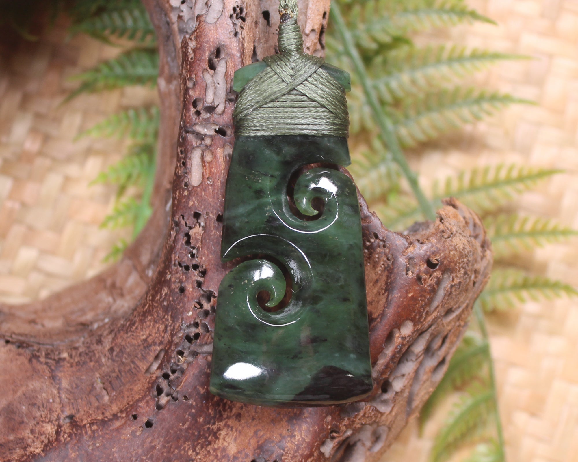 Toki or Adze with Koru Pendant carved from Rimu Pounamu - NZ Greenstone