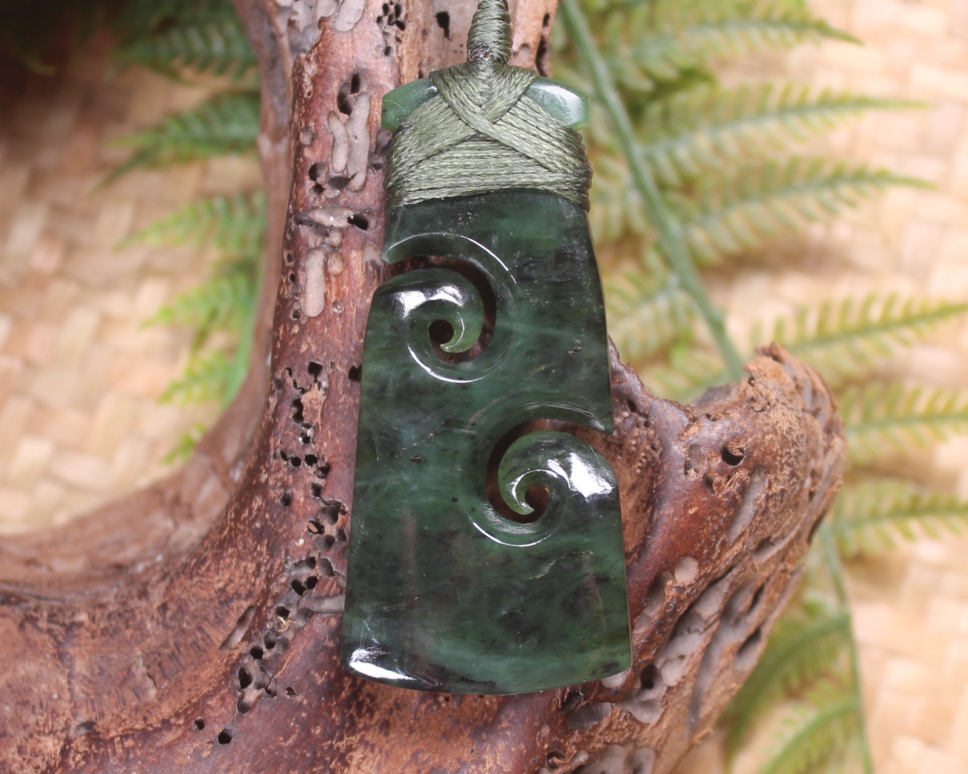 Toki or Adze with Koru Pendant carved from Rimu Pounamu - NZ Greenstone