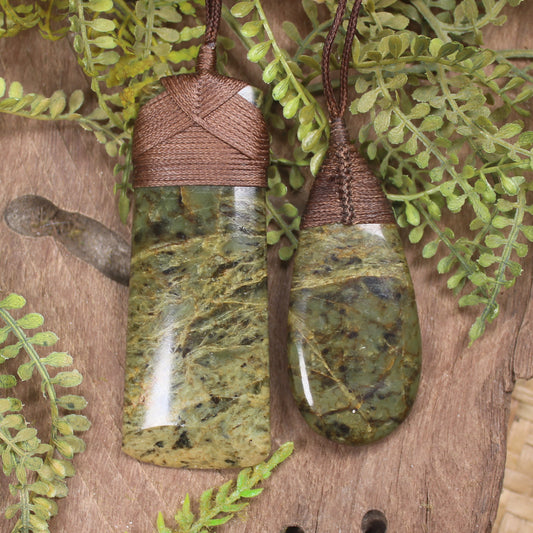 Pair of Toki and Roimata pendants carved from Rimu pounamu - NZ Greenstone