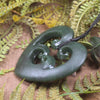 Heart with Koru carved from Kawakawa Pounamu - NZ Greenstone