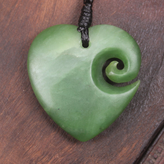 Koru Heart pendant carved from Hapopo Pounamu - NZ Greenstone
