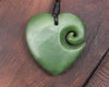 Koru Heart pendant carved from Hapopo Pounamu - NZ Greenstone