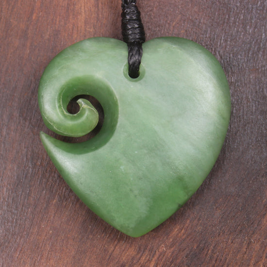 Koru Heart pendant carved from Hapopo Pounamu - NZ Greenstone