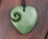 Koru Heart pendant carved from Hapopo Pounamu - NZ Greenstone