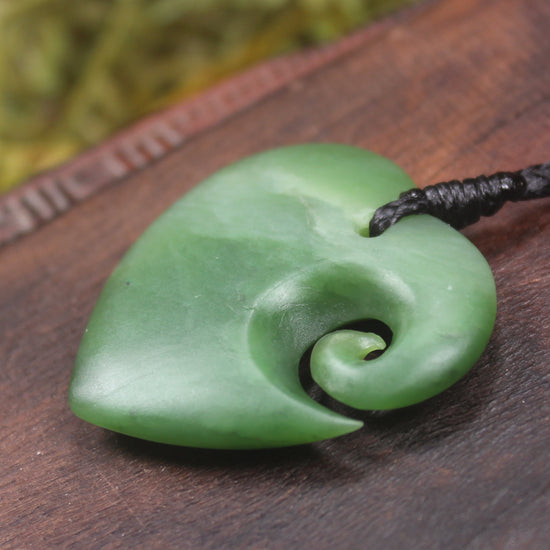 Koru Heart pendant carved from Hapopo Pounamu - NZ Greenstone