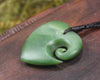Koru Heart pendant carved from Hapopo Pounamu - NZ Greenstone
