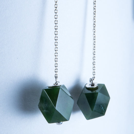 NZ Greenstone Sterling Silver Thread Styled Earrings