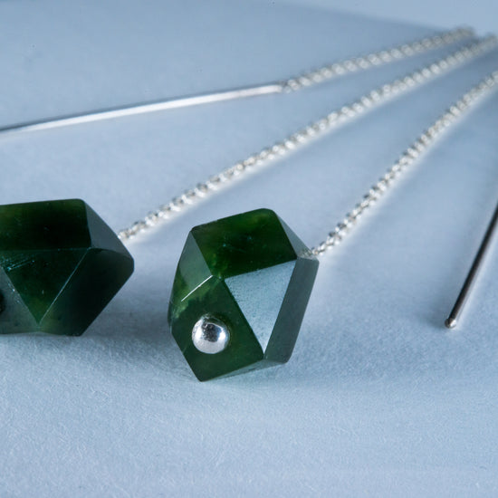 NZ Greenstone Sterling Silver Thread Styled Earrings