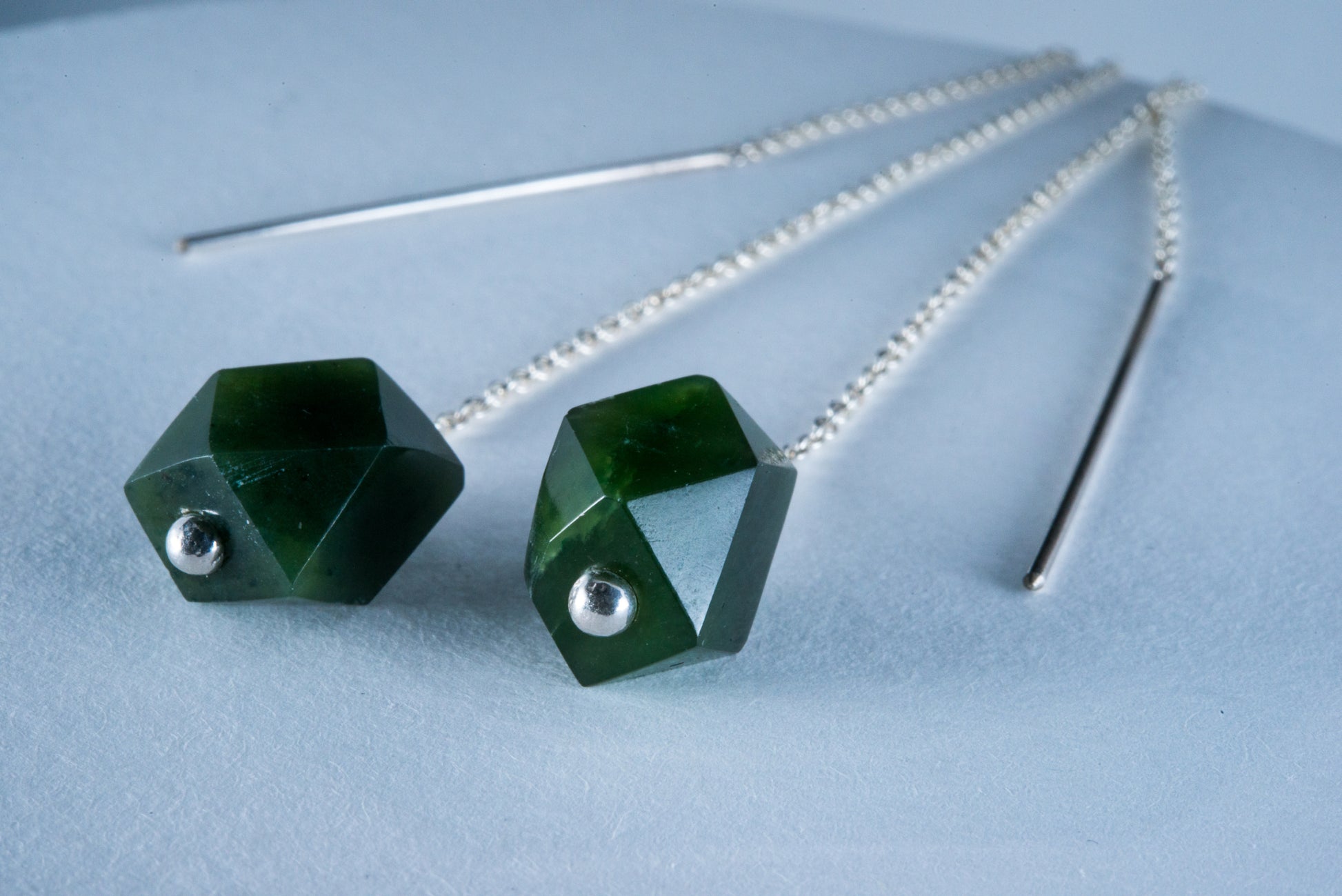 NZ Greenstone Sterling Silver Thread Styled Earrings