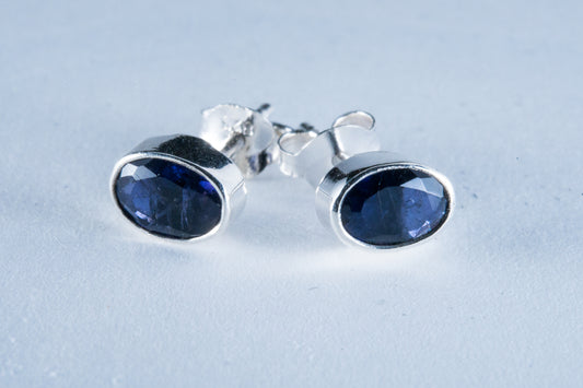 Iolite Sterling Silver Stud Earrings (AZ095)