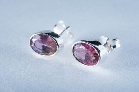 Pink Tourmaline Faceted Sterling Silver Stud Earrings (AZ098)