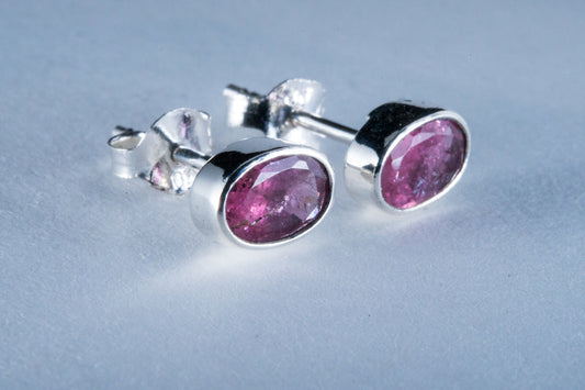 Pink Tourmaline Faceted Sterling Silver Stud Earrings (AZ099)