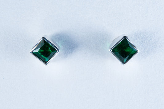 Emerald Sterling Silver Stud Earrings (AZ102)