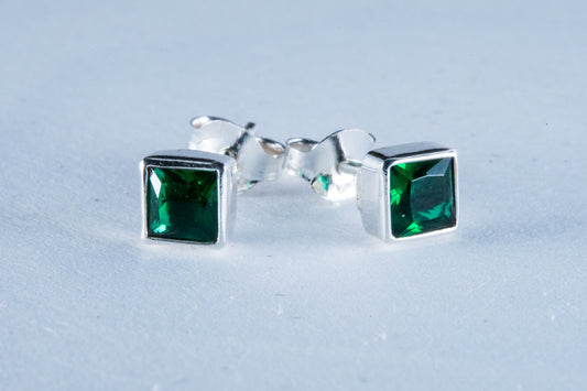 Emerald Sterling Silver Stud Earrings (AZ102)