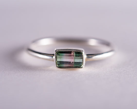Watermelon Tourmaline Sterling Silver Ring US6 (BM596)