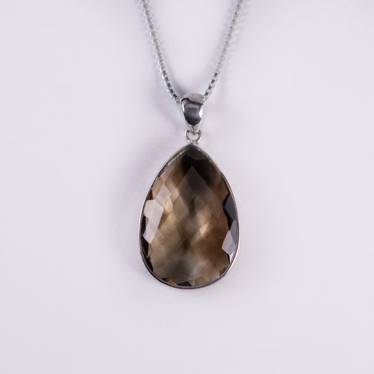 Smokey Quartz Faceted Sterling Silver Pendant