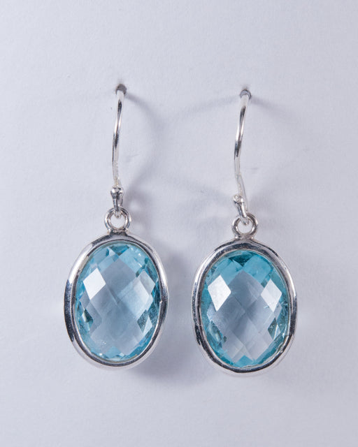 Blue Topaz Sterling Silver Faceted Earrings (AH708)