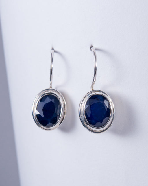 Blue Sapphire Sterling Silver Faceted Earrings (AH721)