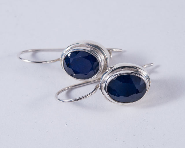 Blue Sapphire Sterling Silver Faceted Earrings (AH721)