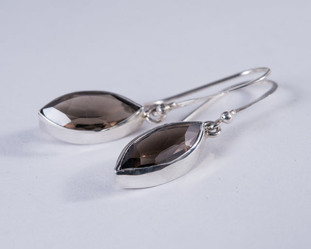 Smokey Quartz Sterling Silver Faceted Earrings (AH722)