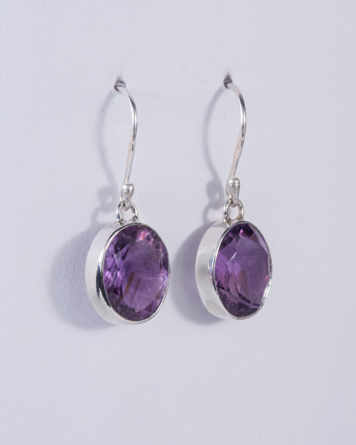 Amethyst Sterling Silver Faceted Earrings (AH707)