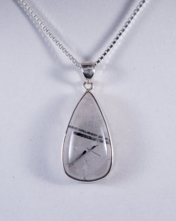 Tourmalated Quartz Sterling Silver Pendant (AH813)