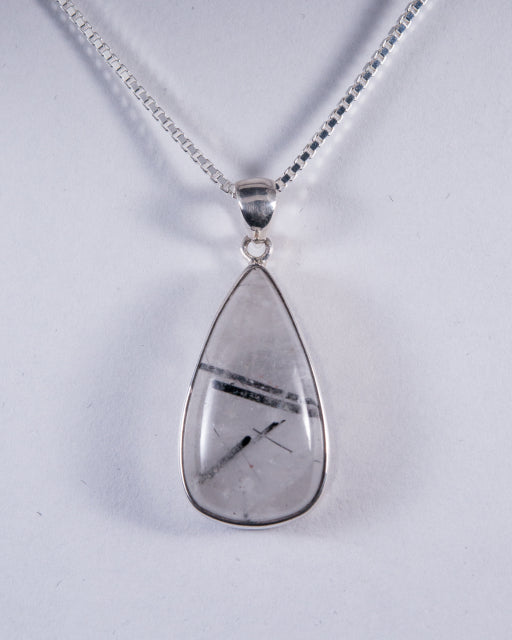 Tourmalated Quartz Sterling Silver Pendant (AH813)