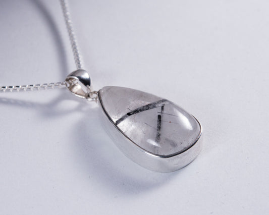 Tourmalated Quartz Sterling Silver Pendant (AH813)