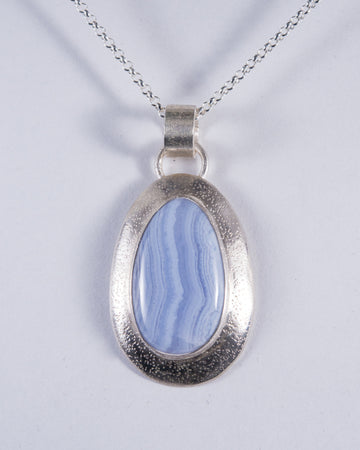 Blue Lace Agate Sterling Silver Pendant (AH823)