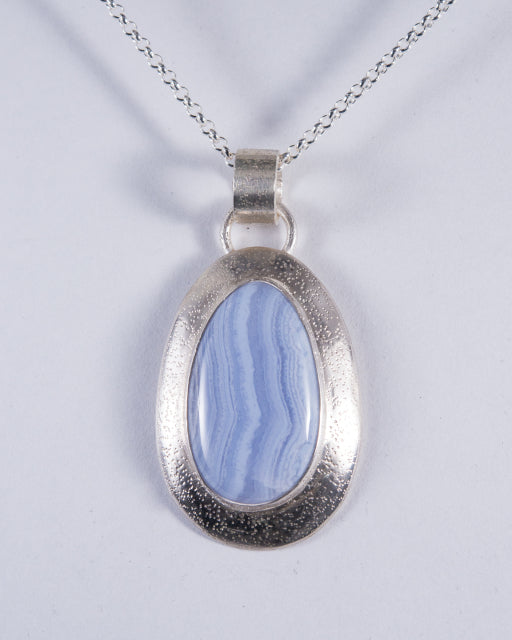 Blue Lace Agate Sterling Silver Pendant (AH823)
