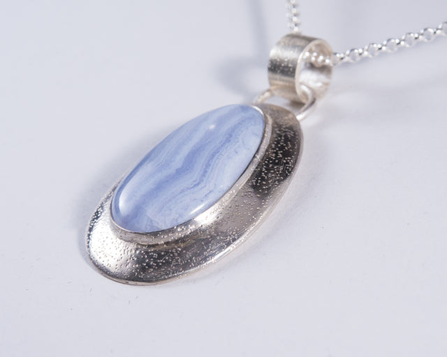 Blue Lace Agate Sterling Silver Pendant (AH823)