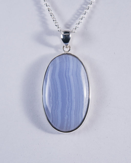 Blue Lace Agate Sterling Silver Pendant (AH840)