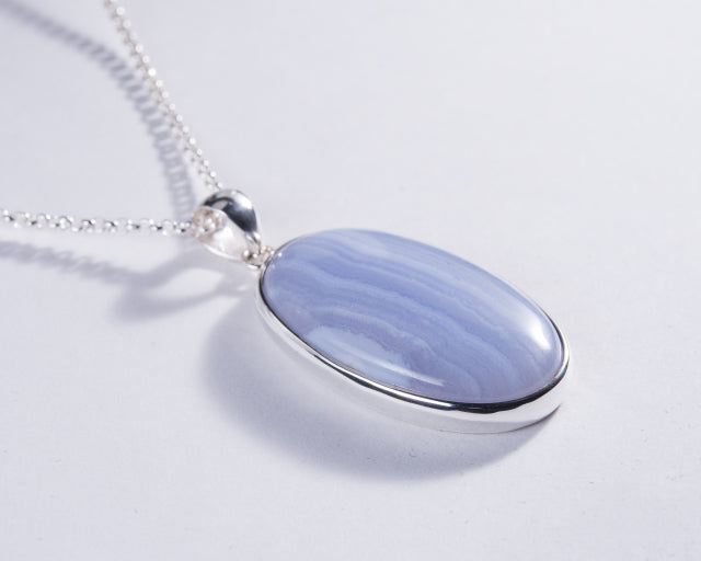 Blue Lace Agate Sterling Silver Pendant (AH840)