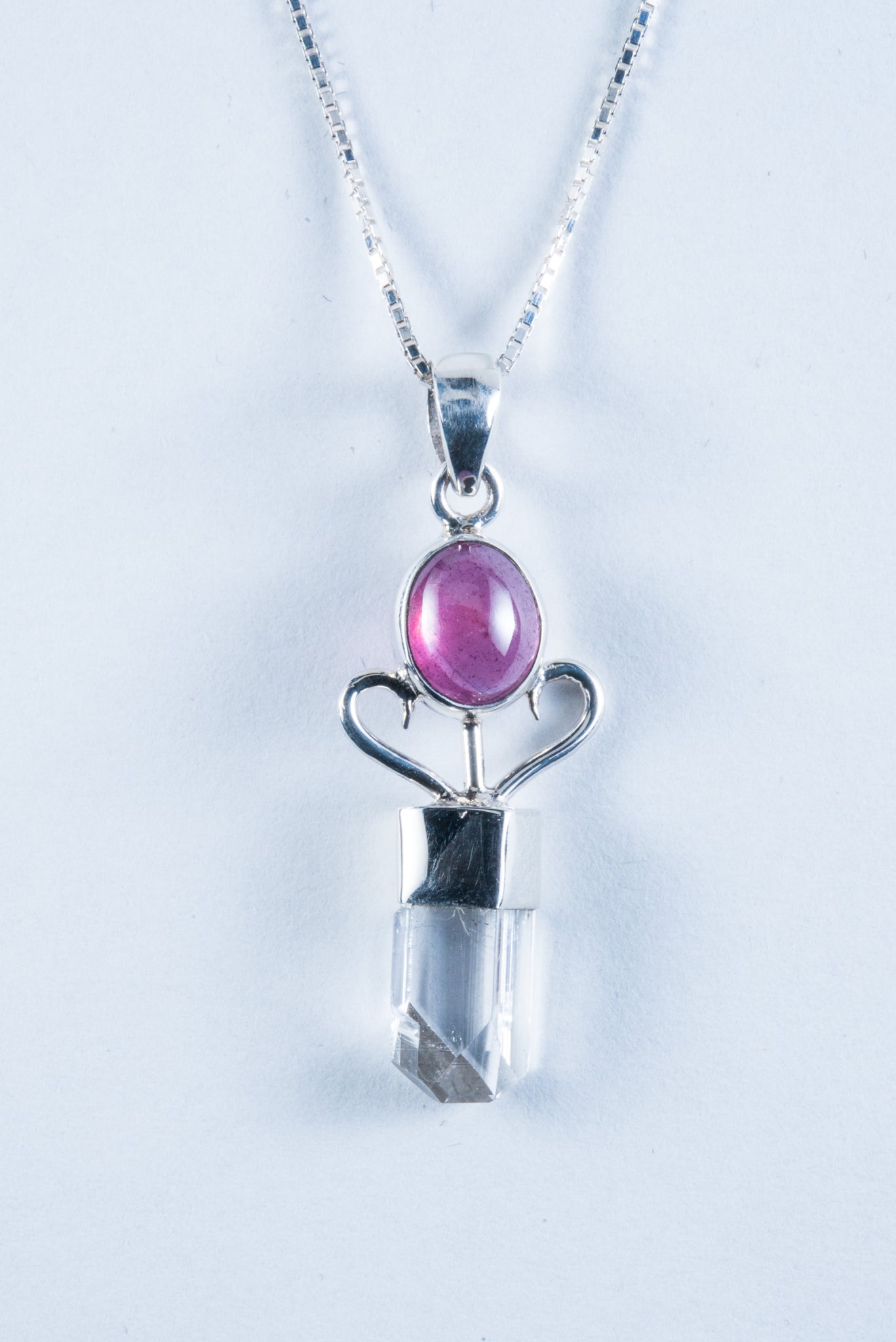 Danburite and Pink Tourmaline Sterling Silver Pendant (S135)