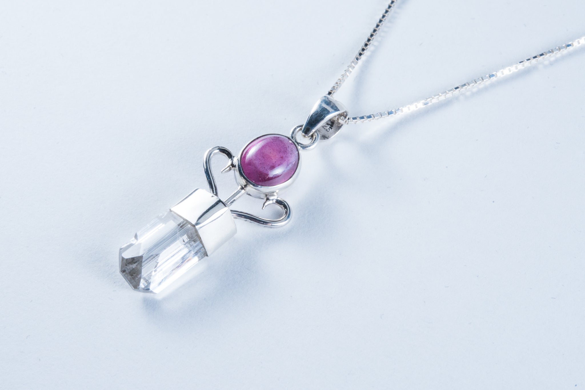 Danburite and Pink Tourmaline Sterling Silver Pendant (S135)