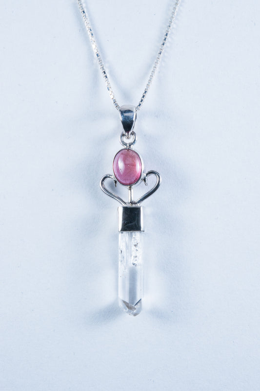 Danburite and Pink Tourmaline Sterling Silver Pendant (S136)