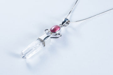 Danburite and Pink Tourmaline Sterling Silver Pendant (S136)
