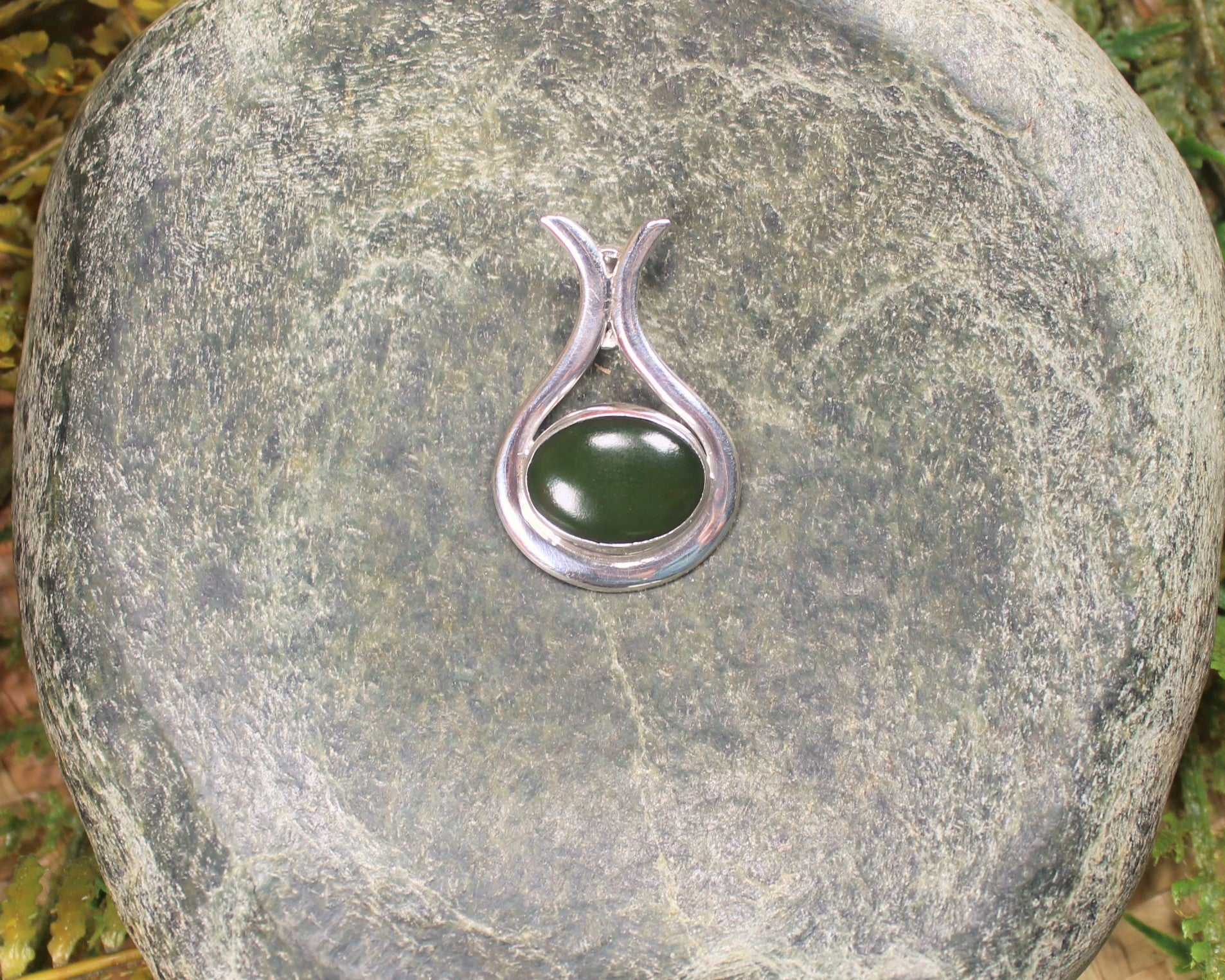 Greenstone Pendant carved from Kawakawa Pounamu and set in sterling silver- NZ Greenstone