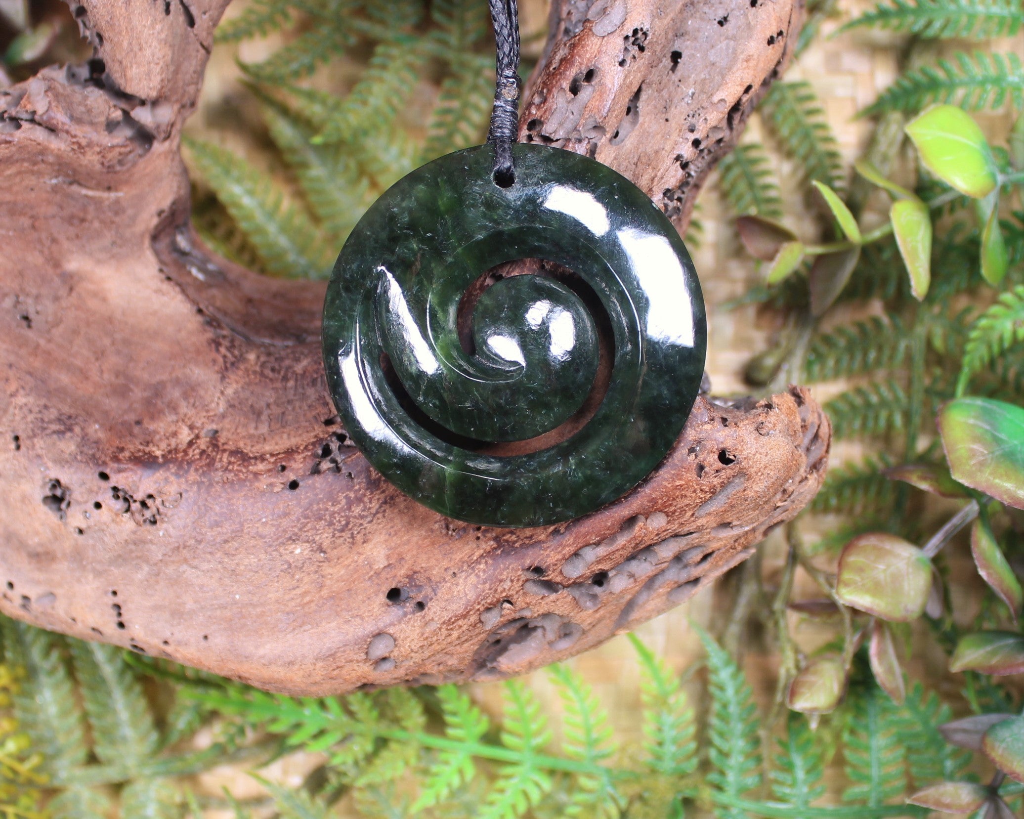 Koru or Spiral carved from Rimu Pounamu - NZ Greenstone