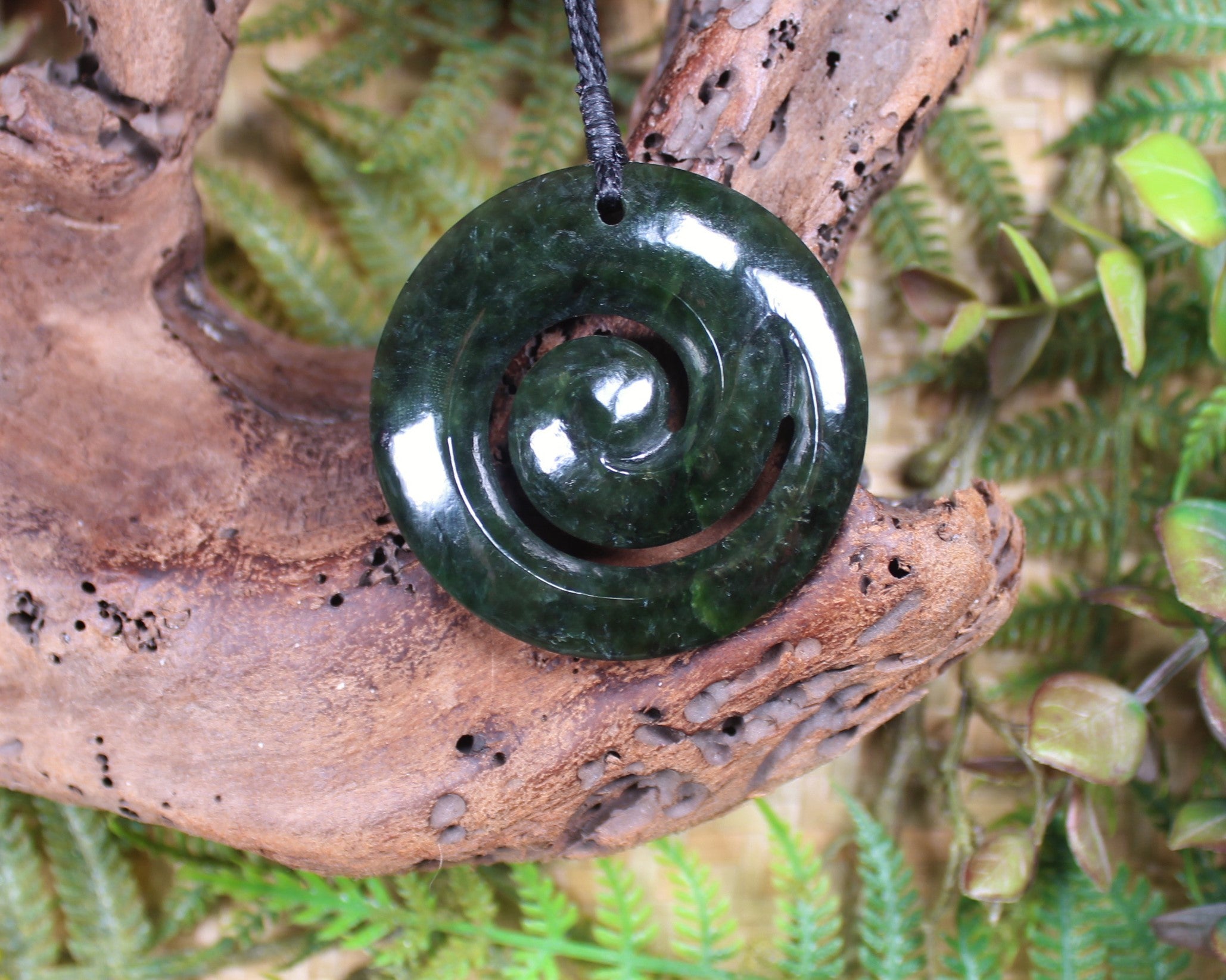 Koru or Spiral carved from Rimu Pounamu - NZ Greenstone