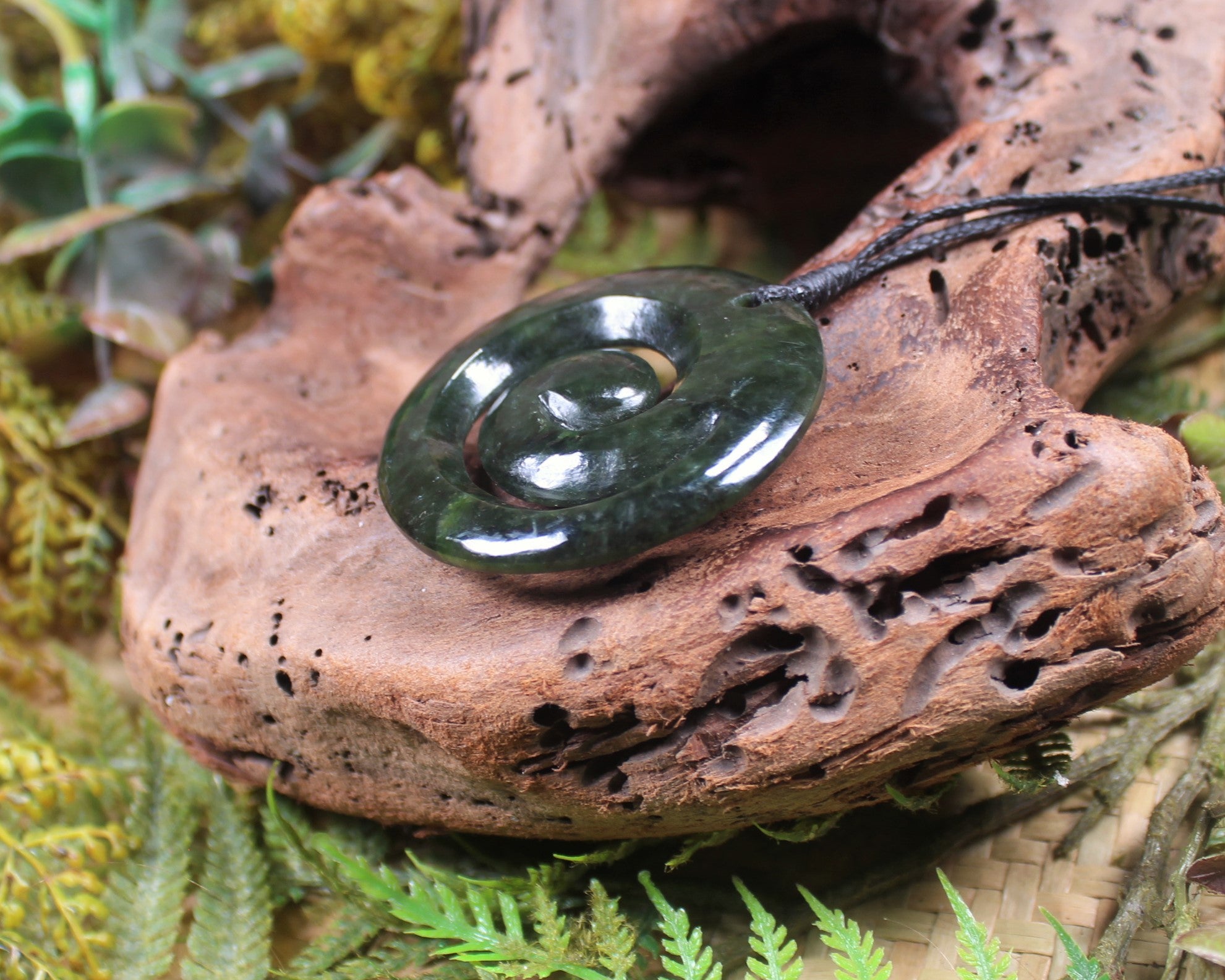 Koru or Spiral carved from Rimu Pounamu - NZ Greenstone