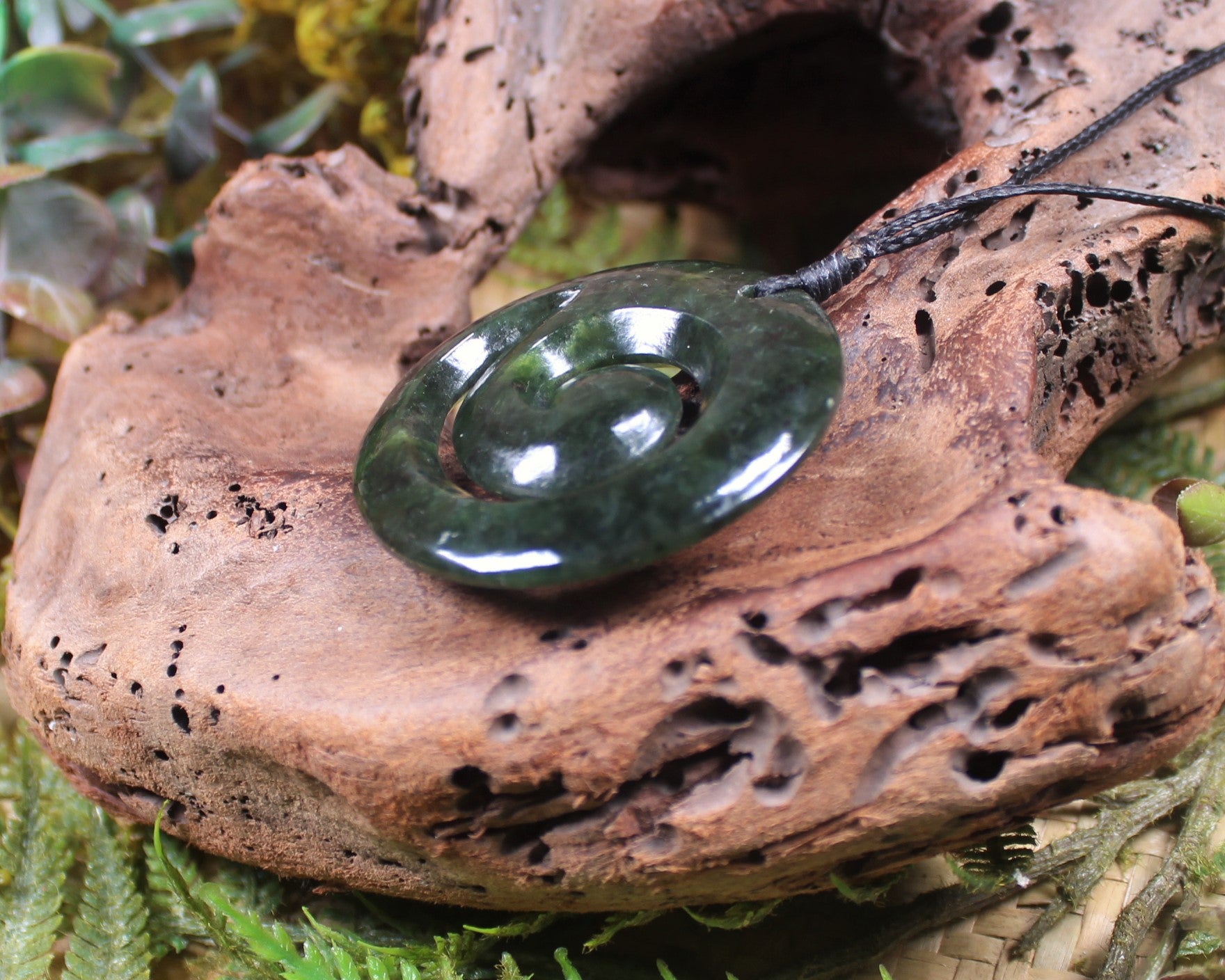 Koru or Spiral carved from Rimu Pounamu - NZ Greenstone